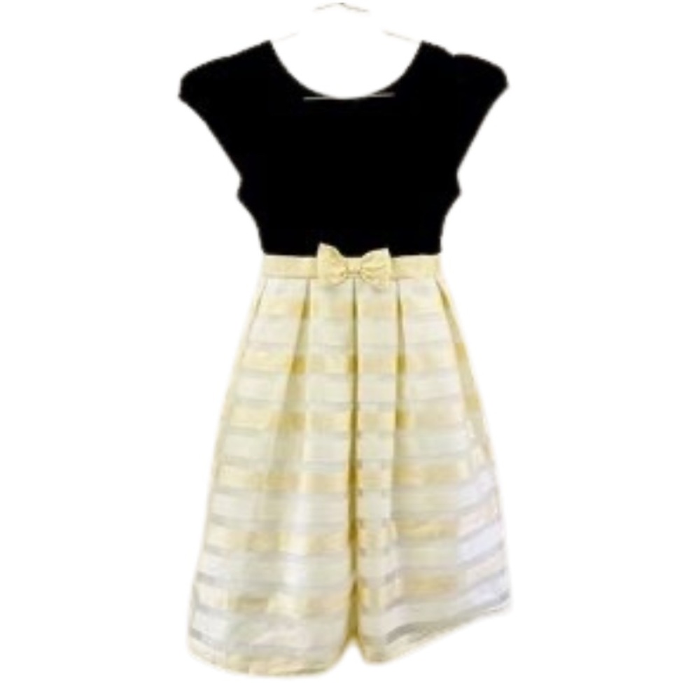 Jona Michelle Black and Cream Striped Formal Dress S/7